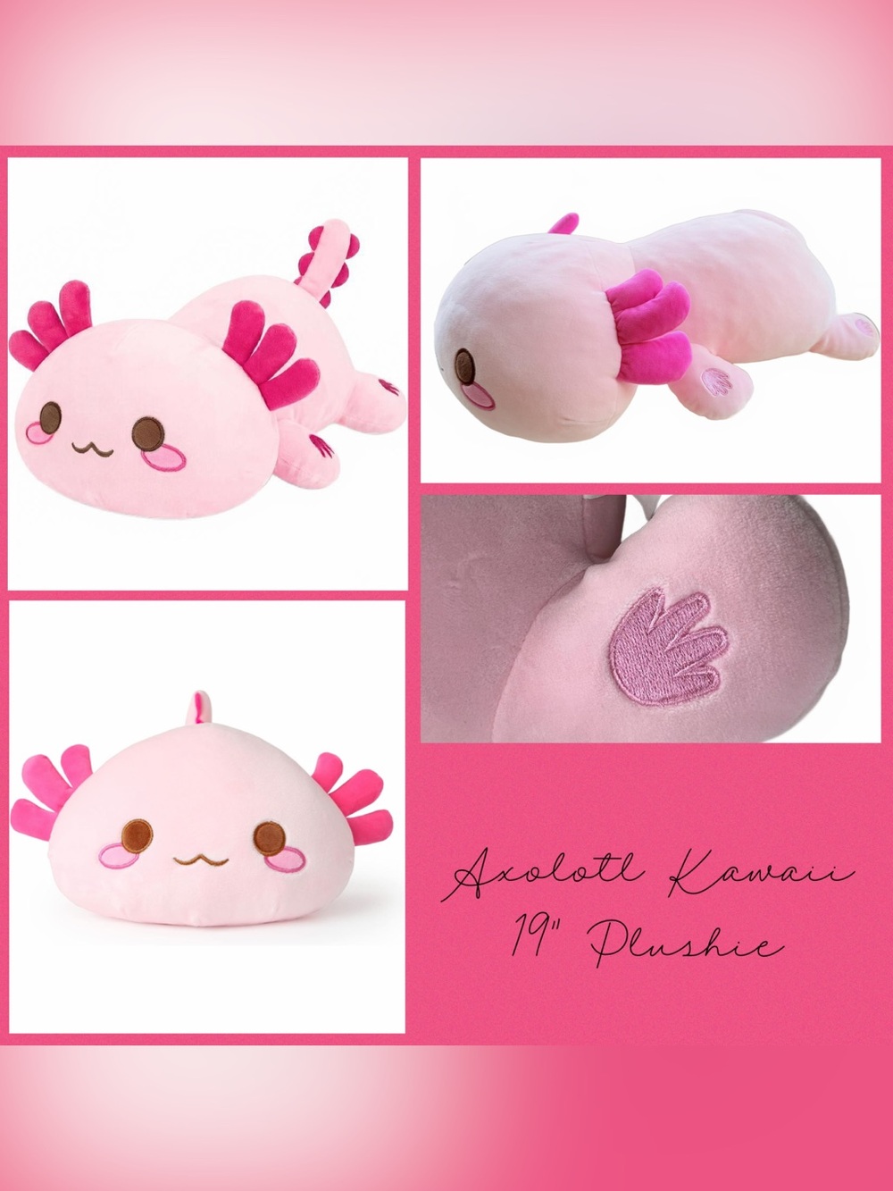 19” Pink Axolotl Salamander Large Plush Kawaii Stuffed Animal Toy Pillow EUC